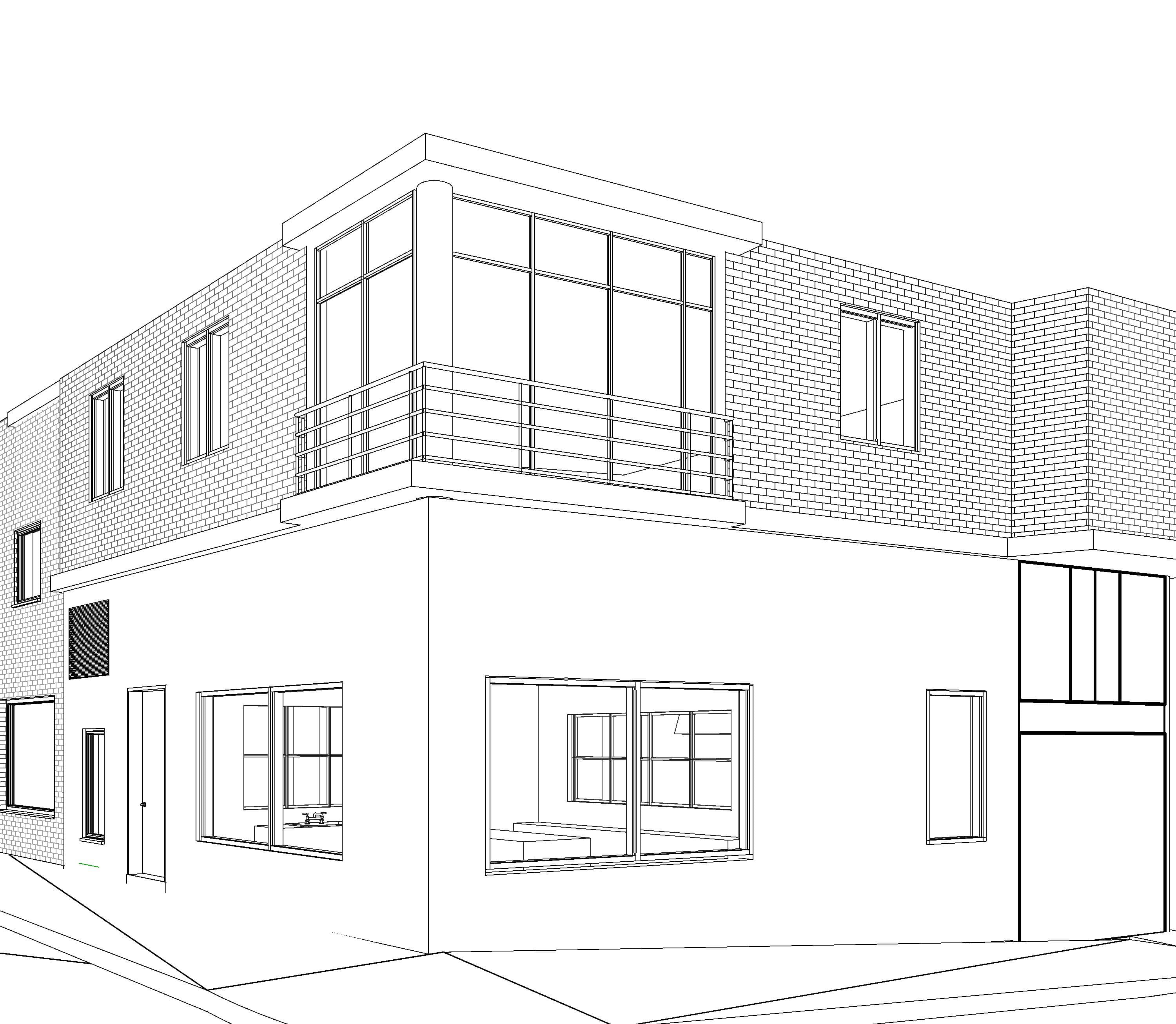 Vista exterior de un modelo arquitectónico 3D realizado en Revit