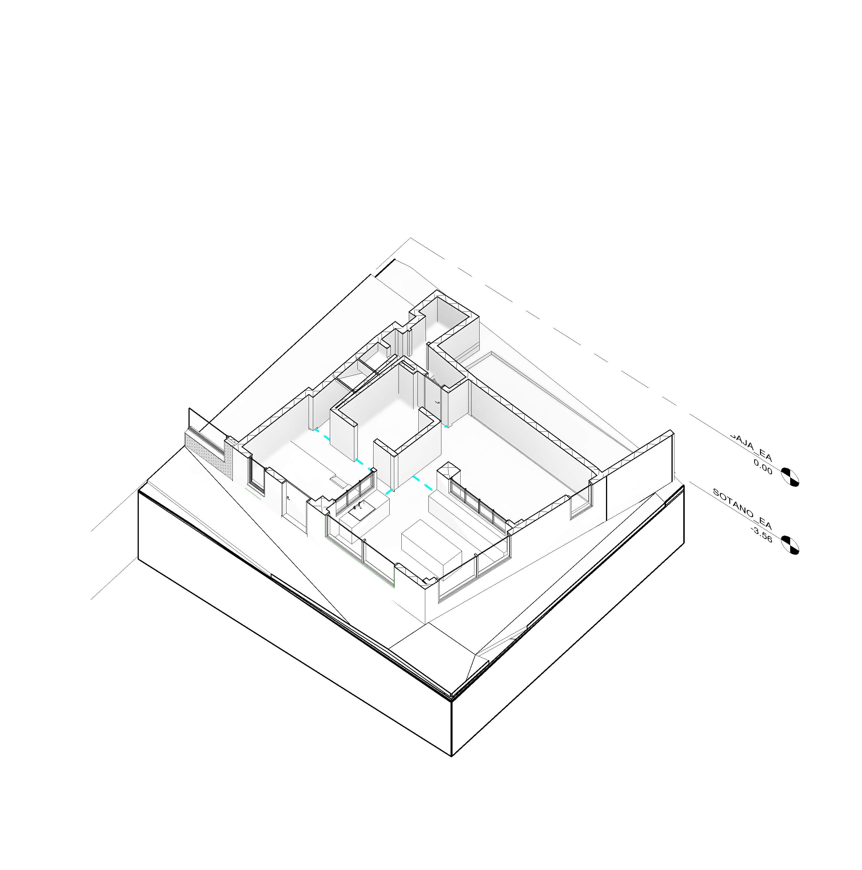 Vista isométrica de la planta baja de un modelo 3D en Revit
