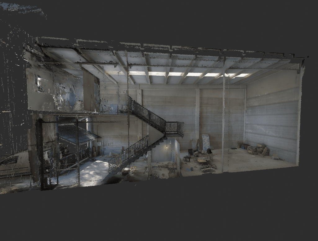 Sección de una nube de puntos del interior de una nave industrial